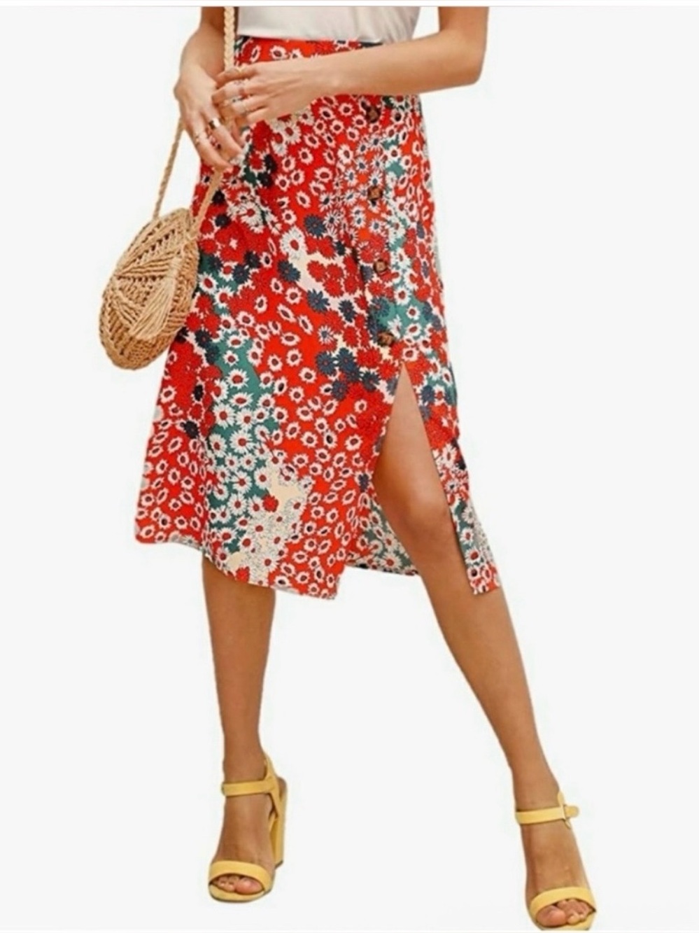 Amazon Floral Red Midi Skirt